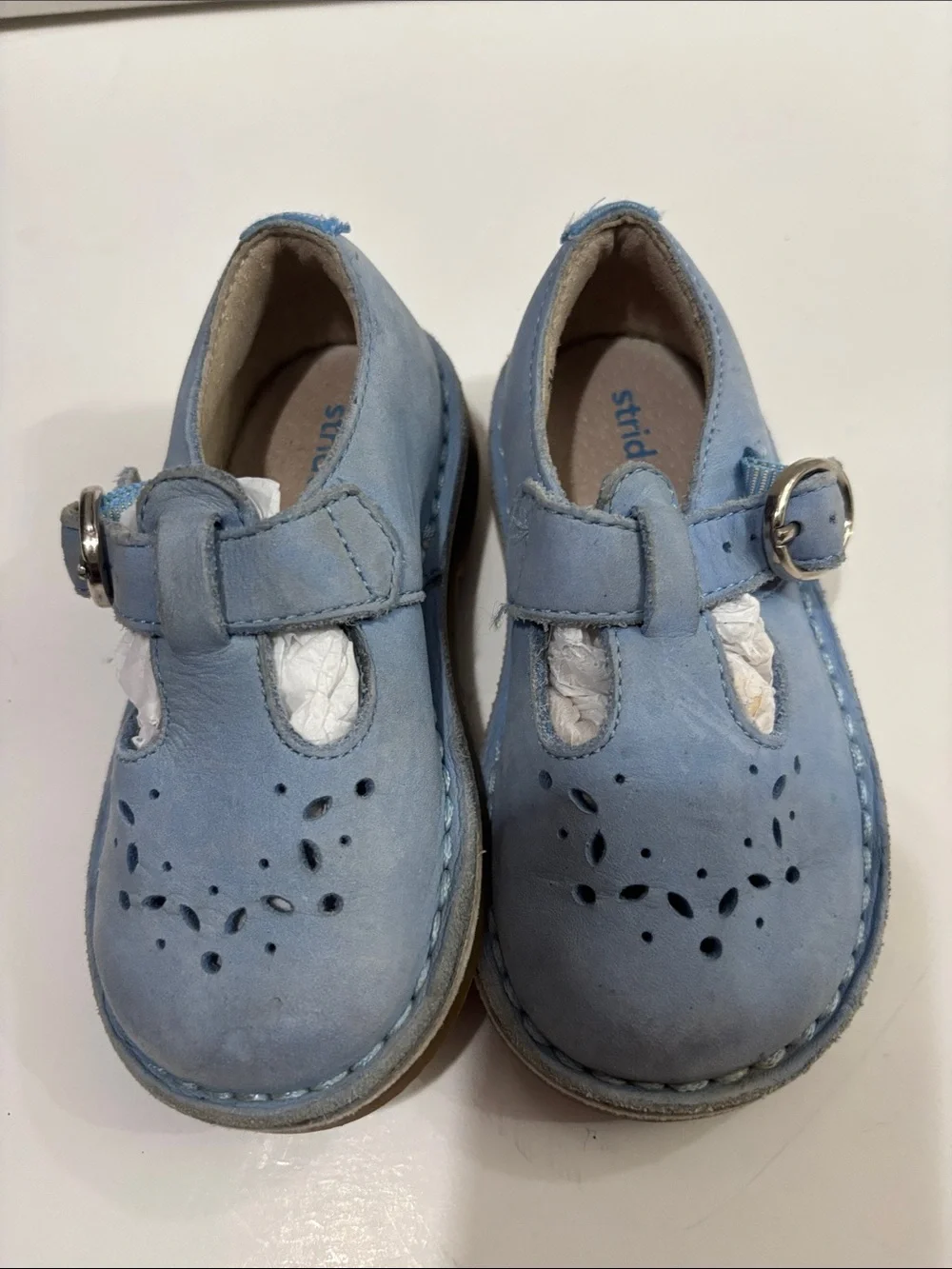 Stride Rite Light Blue Leather T-Strap Kids Sandals